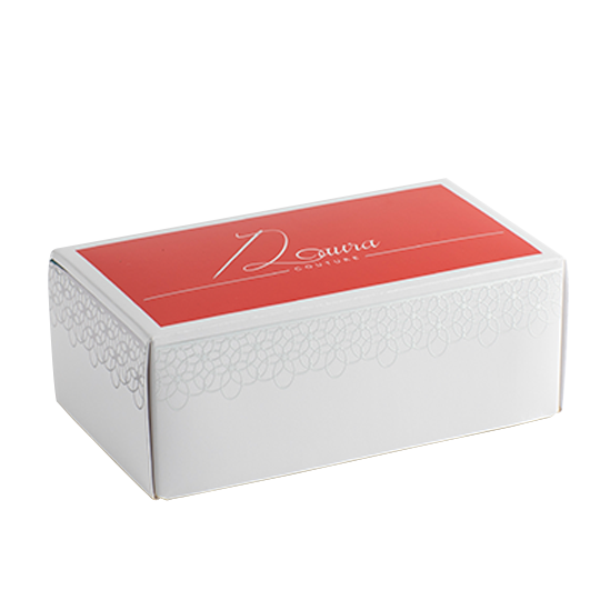 Lid and base box, white at the base and red on top.