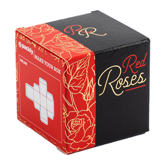 Black and red box in the foreground with special finishes.