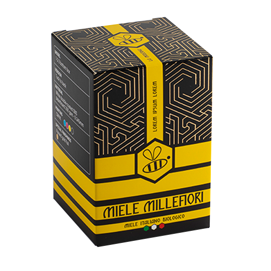 Black and yellow box with gold special finishes.