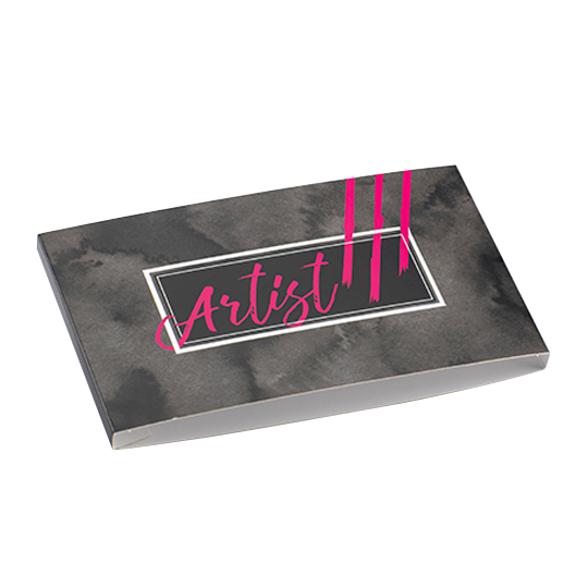 Black band with fuchsia text.