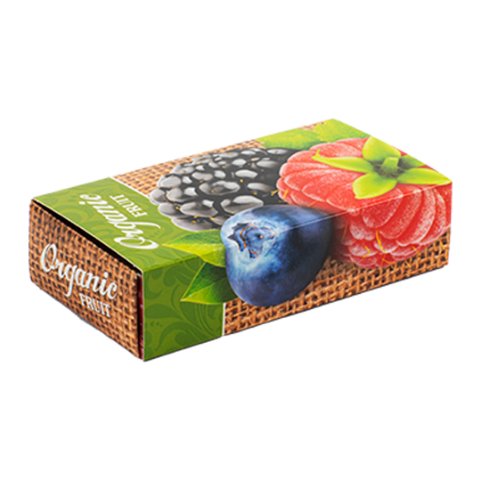 Matchbox-style box with printed fruit.
