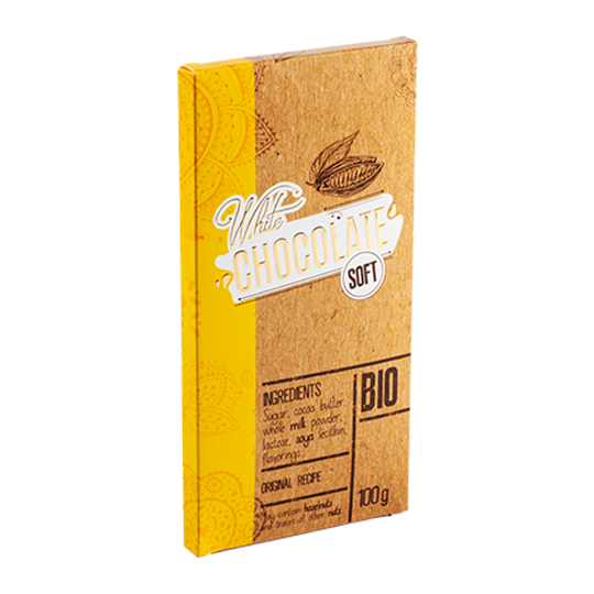 Chocolate bar box in yellow and brown.