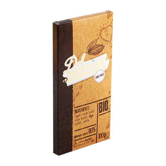 Chocolate bar box in brown.