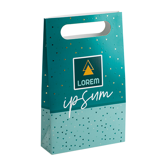 Accordion box in light blue with graphics.