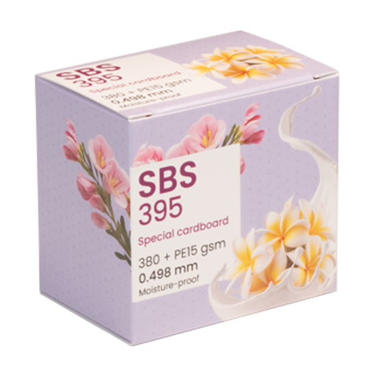 Special cardboard box in lilac with printed flowers.
