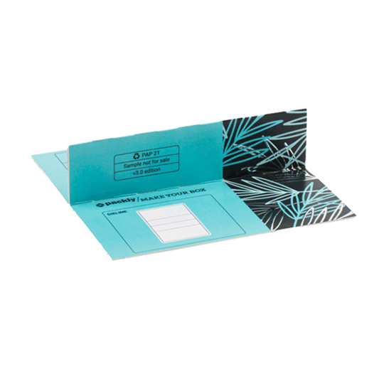 Divider with a central fold mark in blue and black.